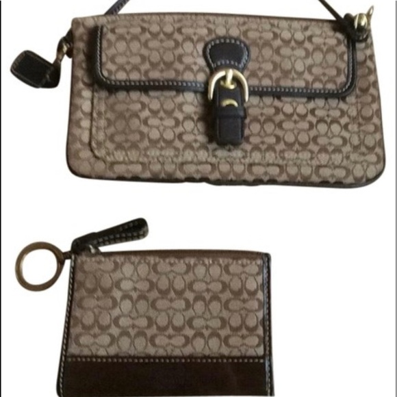 Coach Handbags - Coach Brown Signature  Wristlet  With Card Holder/coin Purse Also Come With Dust